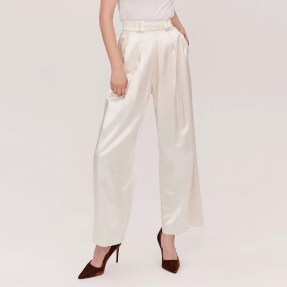 Fame and Partners Champagne Cream Satin Wide Leg Pants size 0